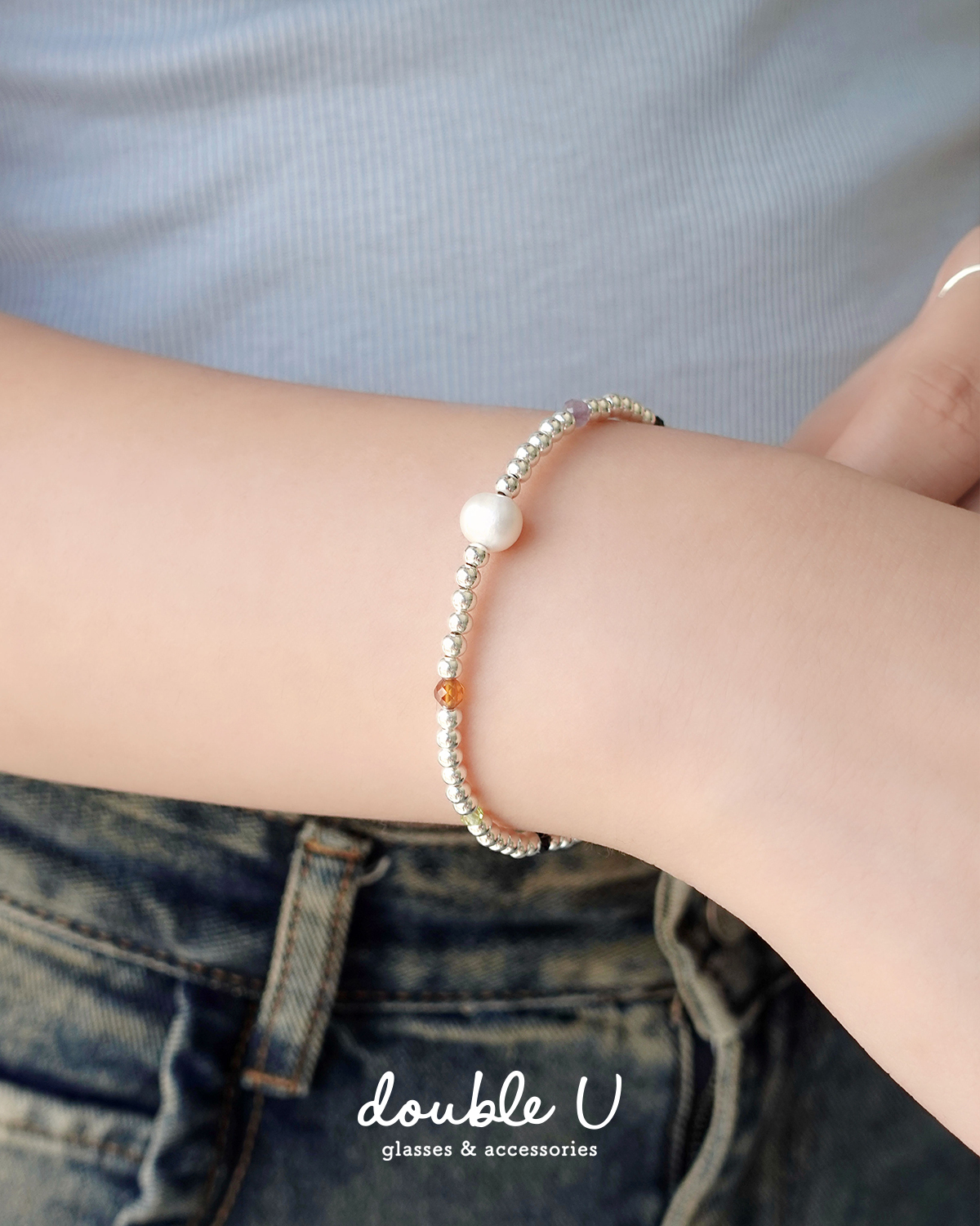 彩石點滴・珍珠純銀手鍊 (LHS10093)