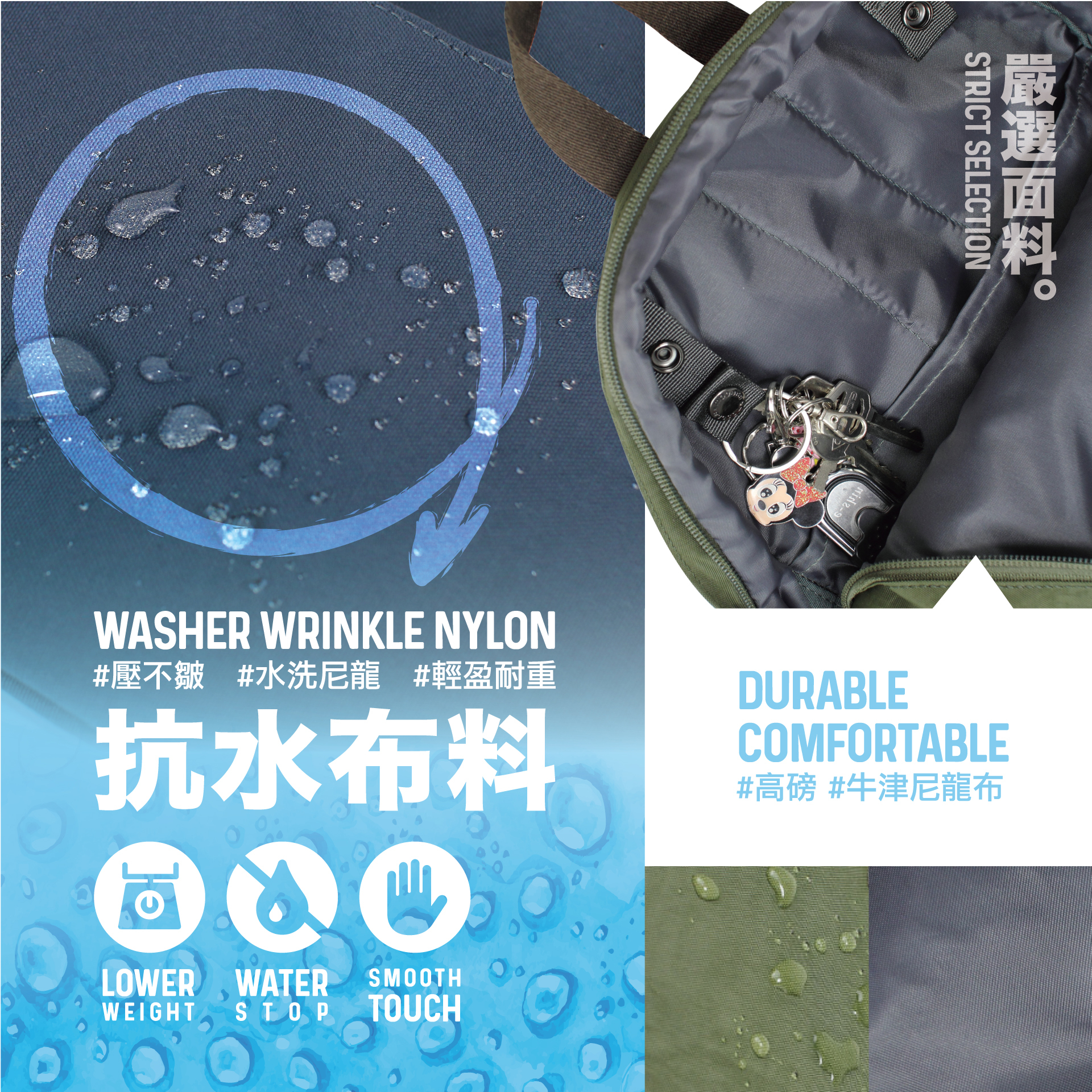 後背包推薦特色-加密厚型抗水布料
