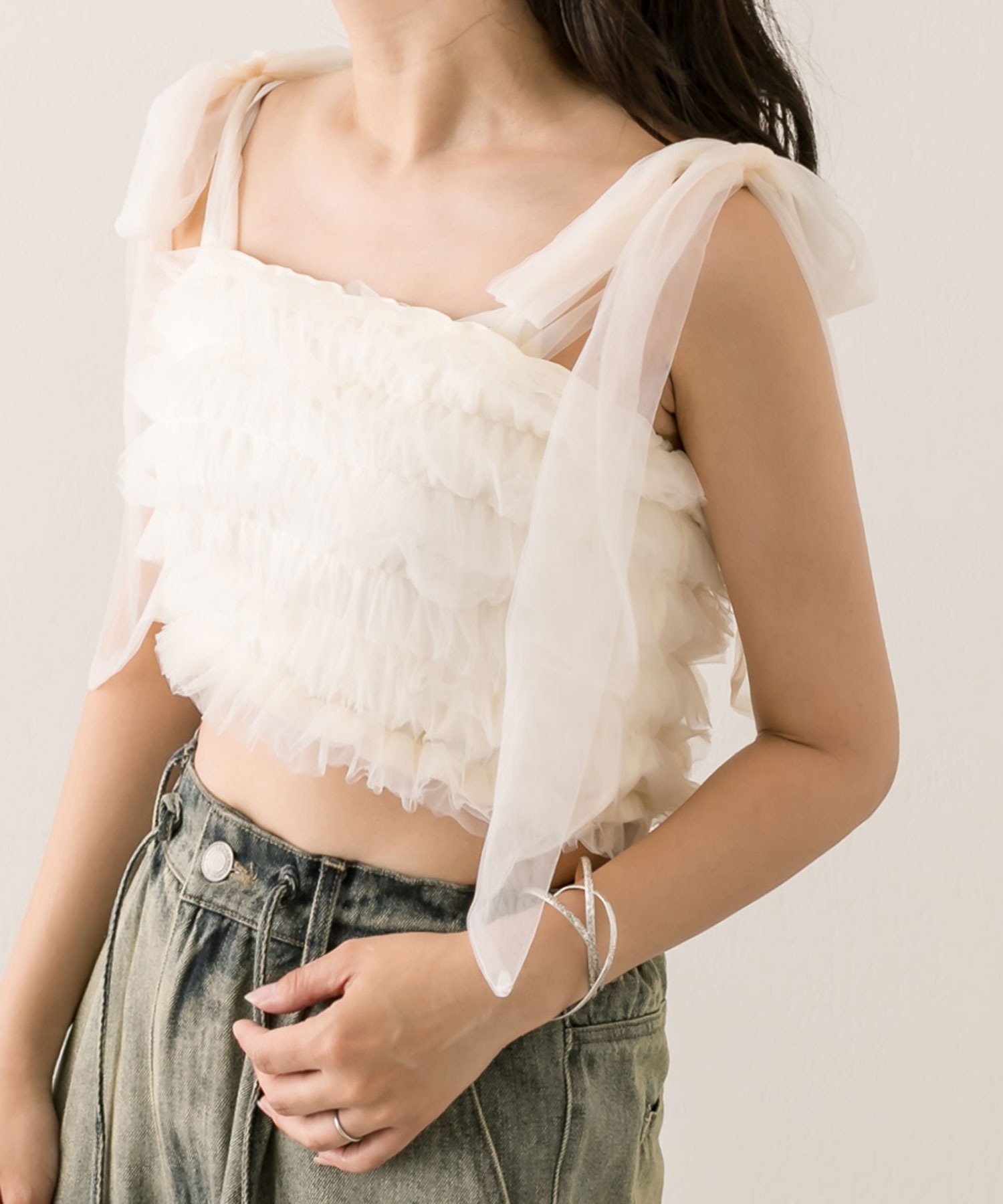 預購 - [預約 9 月] JP 薄紗褶褶背心