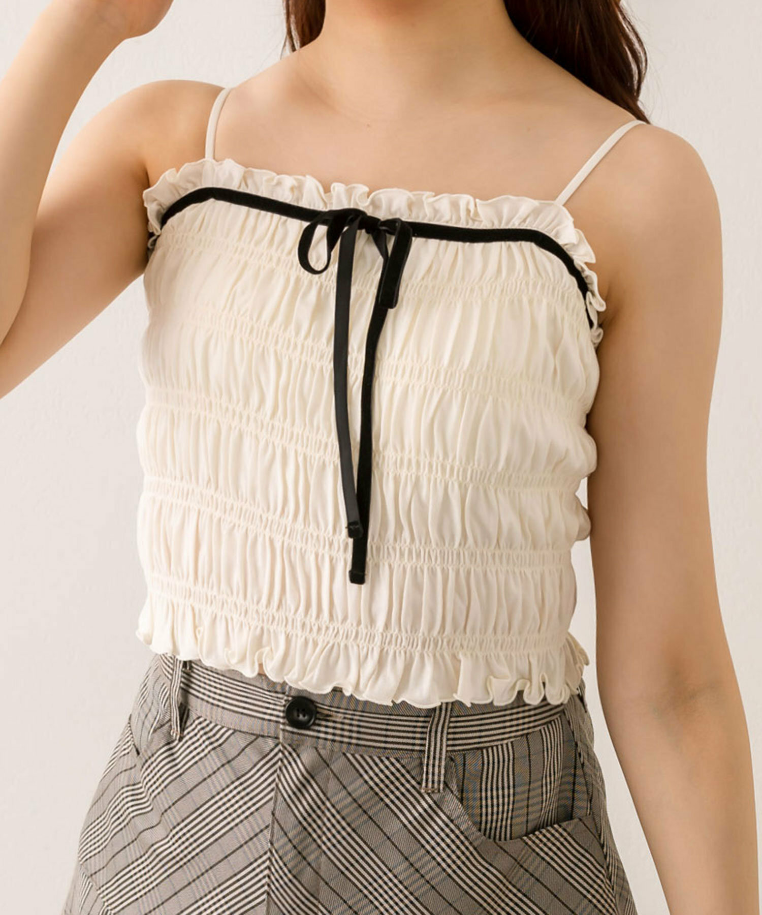 預購 - JP 絲絨緞帶褶皺吊帶背心