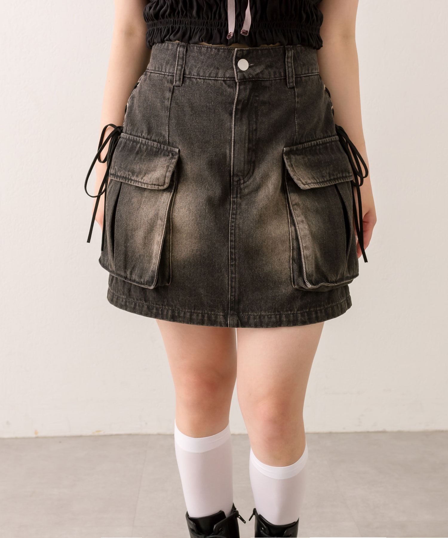 預購 - [預約 9 月] JP 側綁帶工裝迷你裙