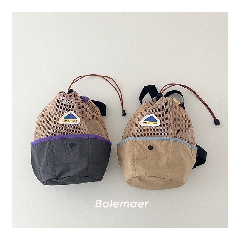 拼接網眼束口斜背包