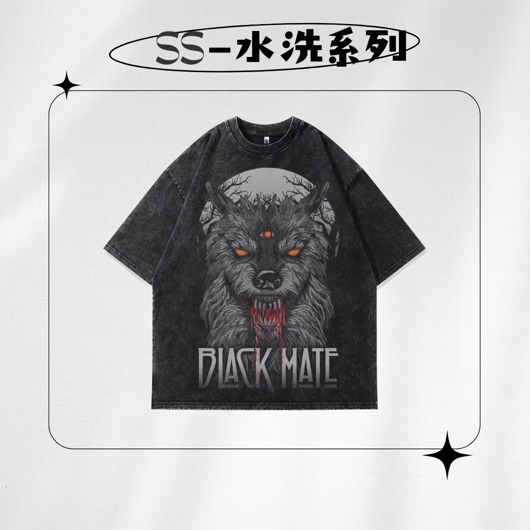 【SS 預購】美式復古系列 灰狼元素 水洗短袖上衣