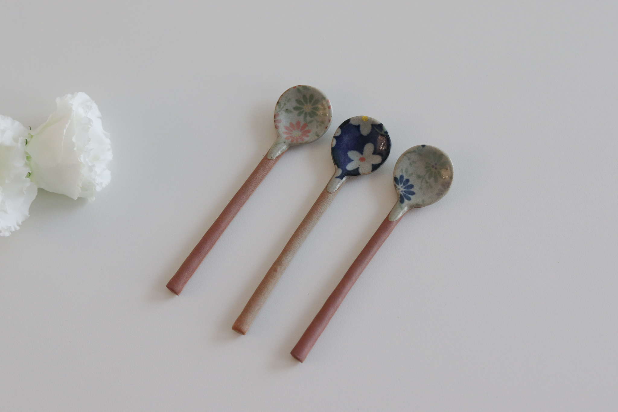 日本 復古 花 陶製 調味匙 攪拌匙