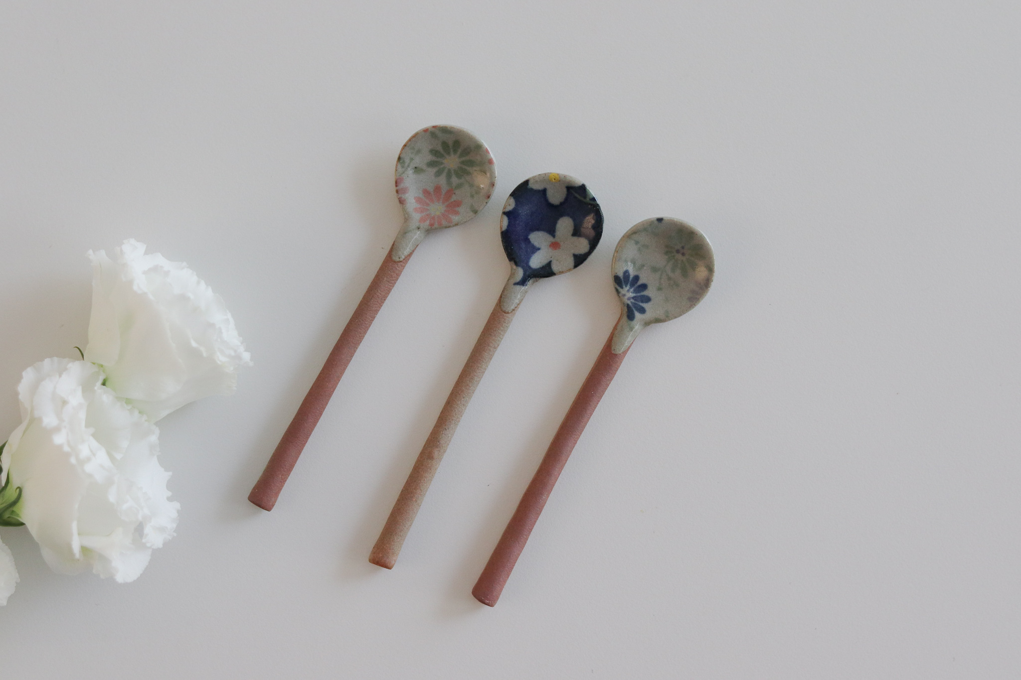 日本 復古 花 陶製 調味匙 攪拌匙