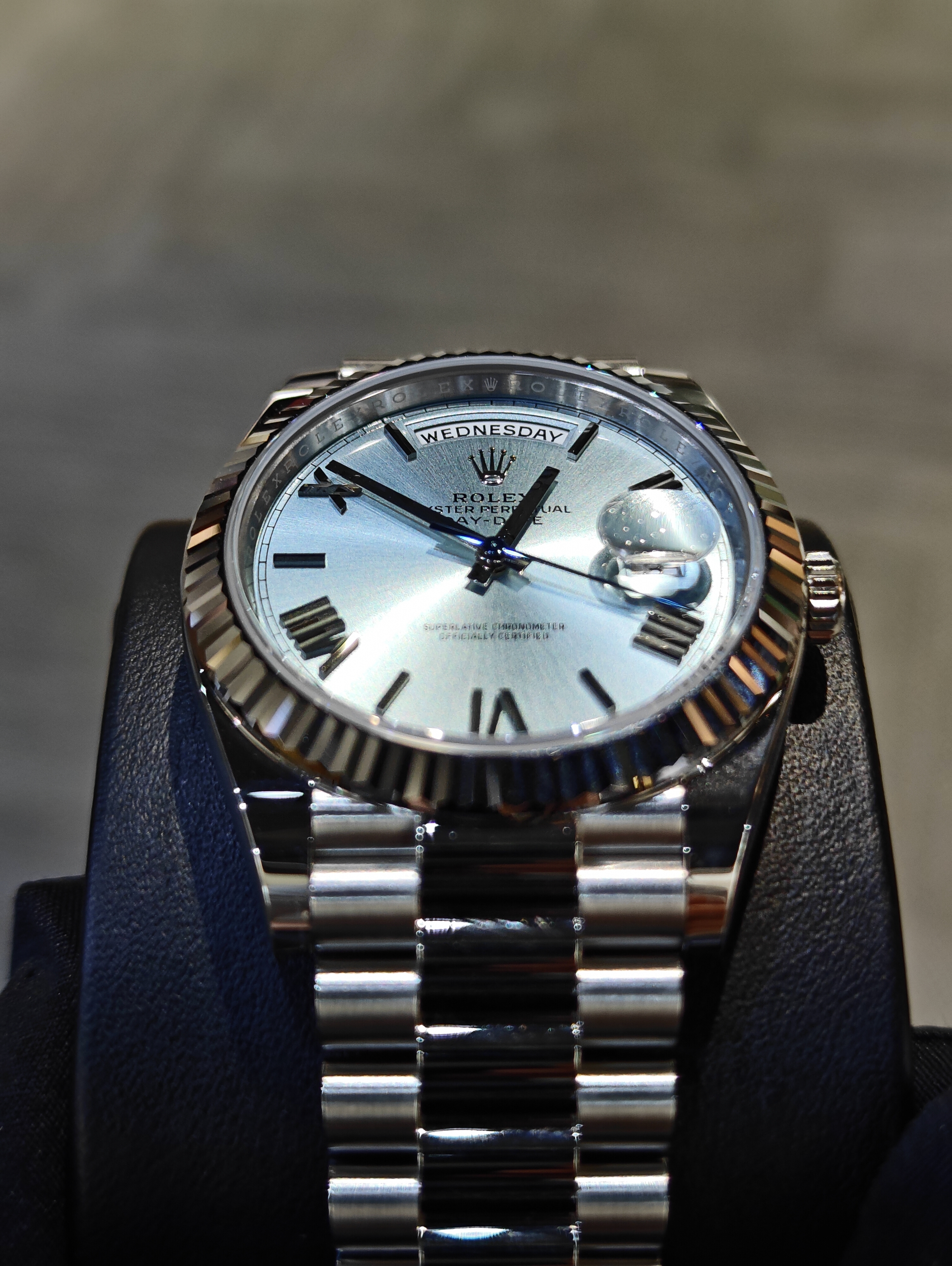 BRAND NEW ROLEX 228236 DAY-DATE 40 ICE BLUE DIAL PLANTIUM PRESIDENT STRAP 40 MM