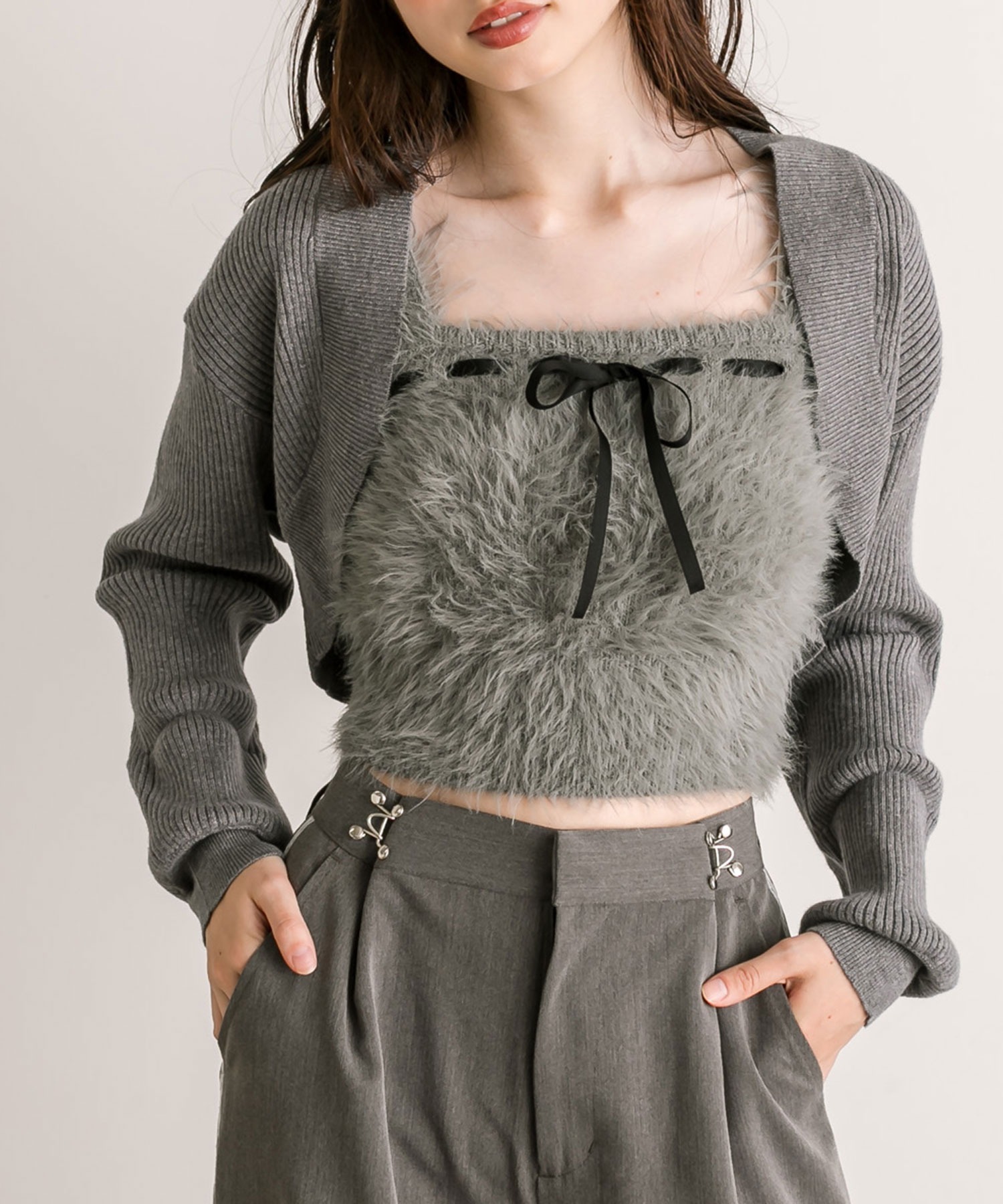 預購 - [預約 9 月] JP 綁帶背心 x 短身外套Set