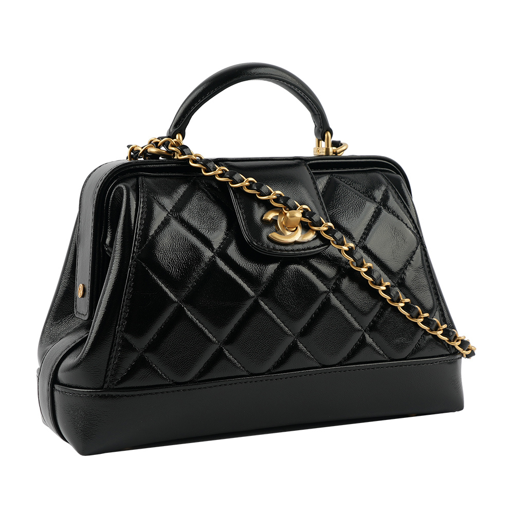 【CHANEL 】CC Logo 亮面小羊皮小款二用包/醫生包