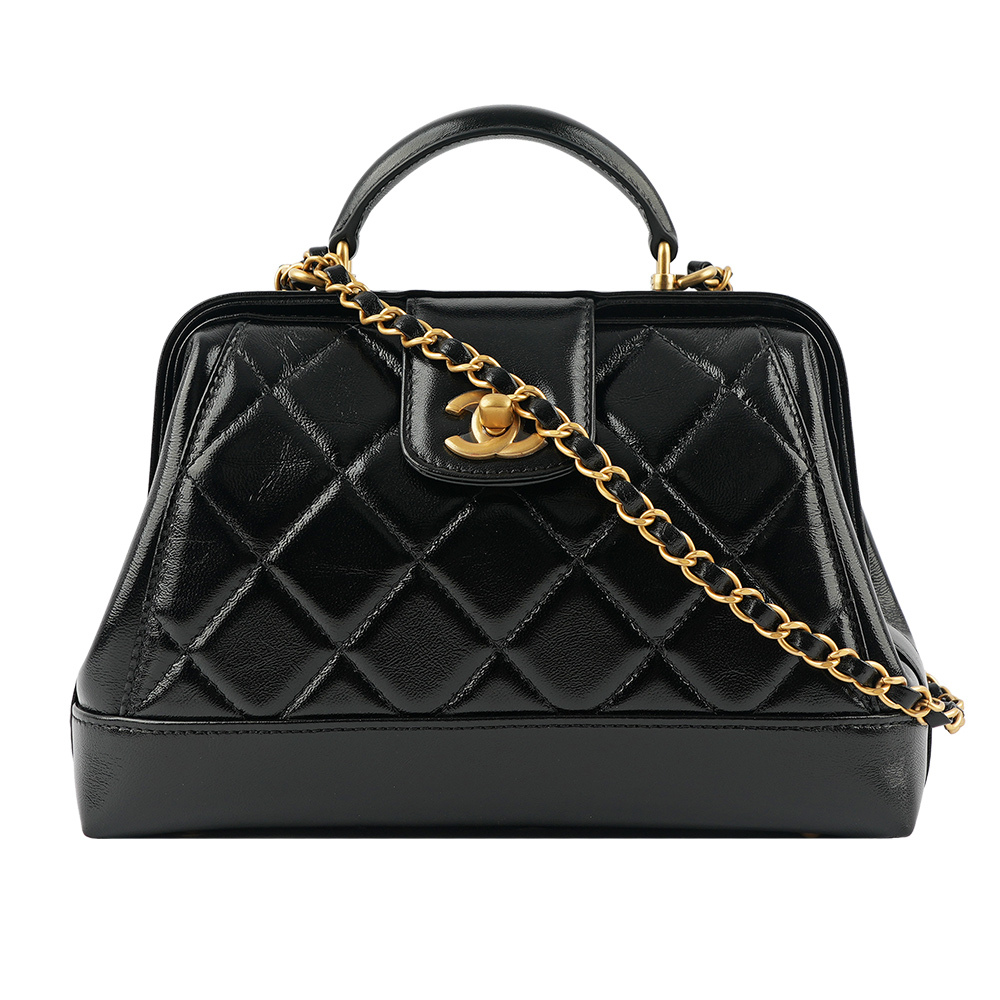 【CHANEL 】CC Logo 亮面小羊皮小款二用包/醫生包(黑色) AS4959 B16872 94305