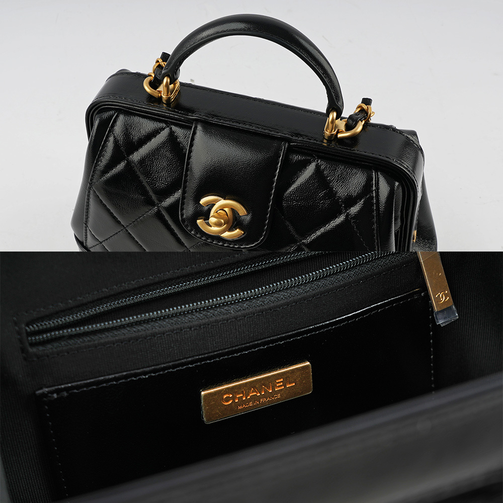 【CHANEL 】CC Logo 亮面小羊皮小款二用包/醫生包(黑色) AS4959 B16872 94305