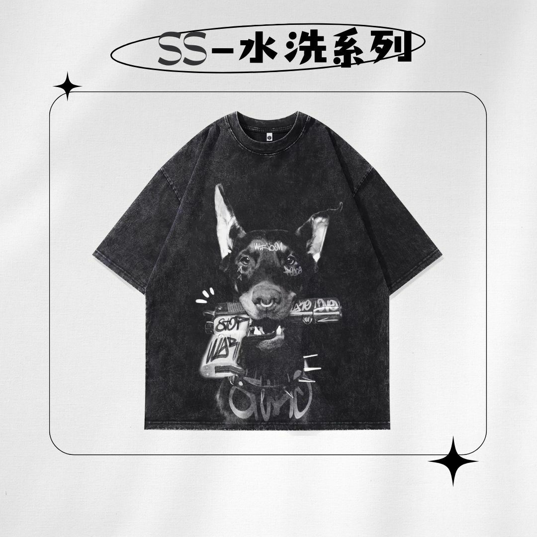 【SS 預購】美式復古系列 動物元素 杜賓 水洗短袖上衣