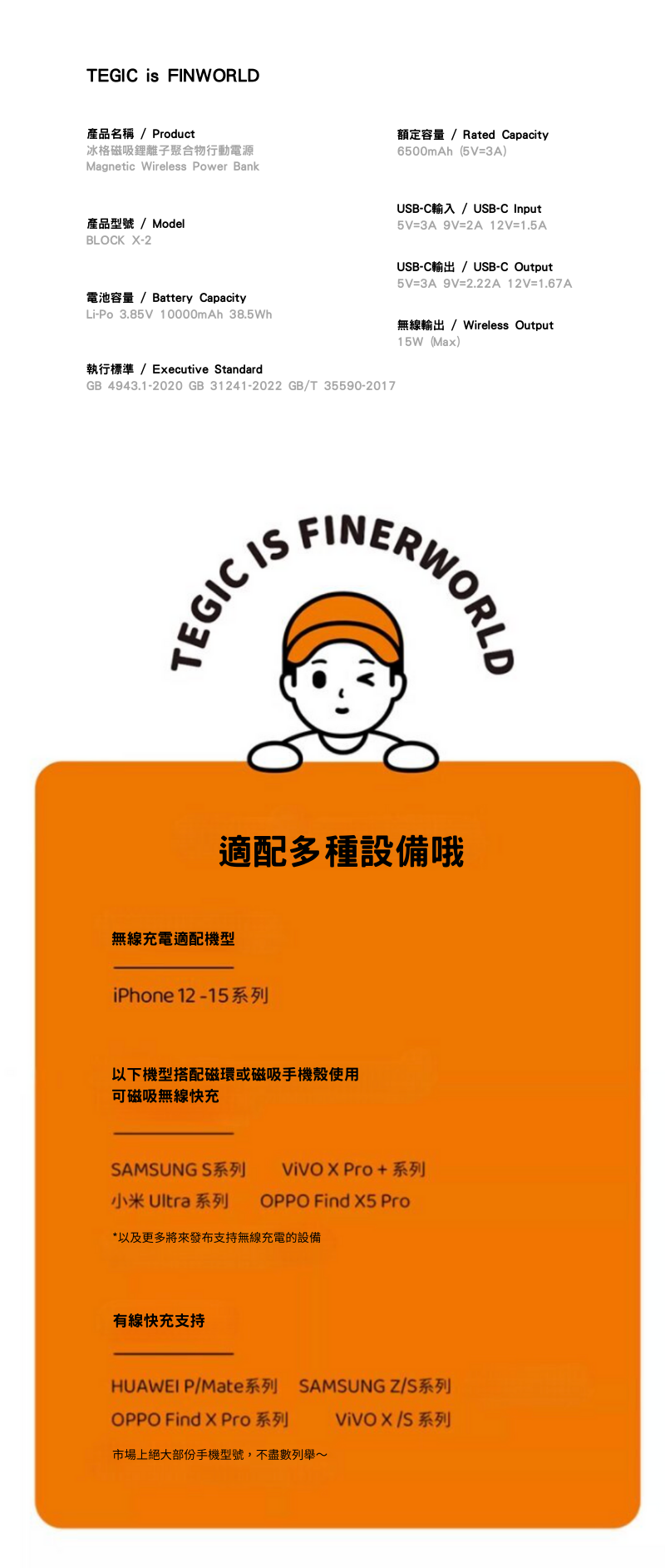 TEGIC  Finerworld 10000mAh  (文青風格&黑色) 行動電源