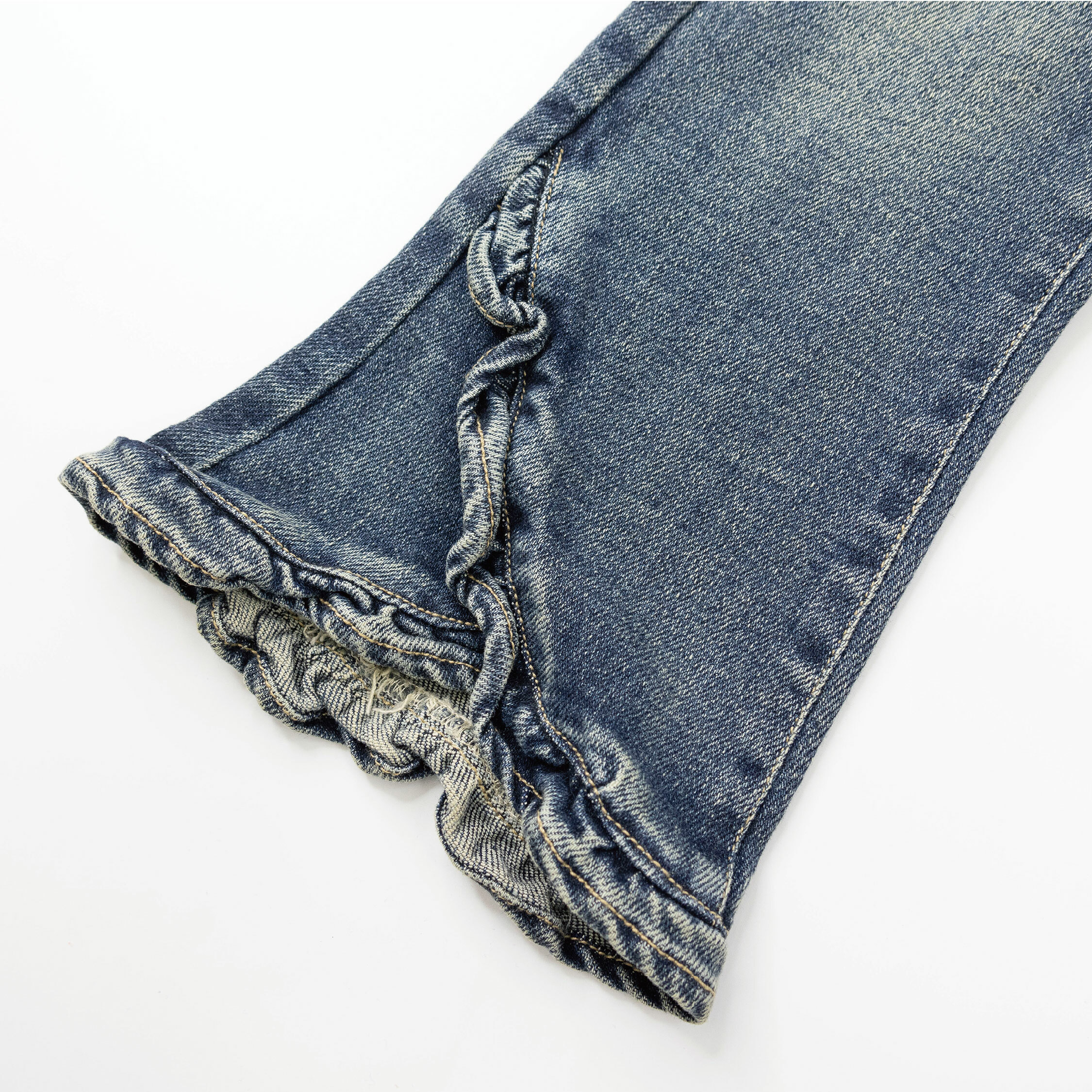 【H35777】方形口袋設計花邊喇叭牛仔褲