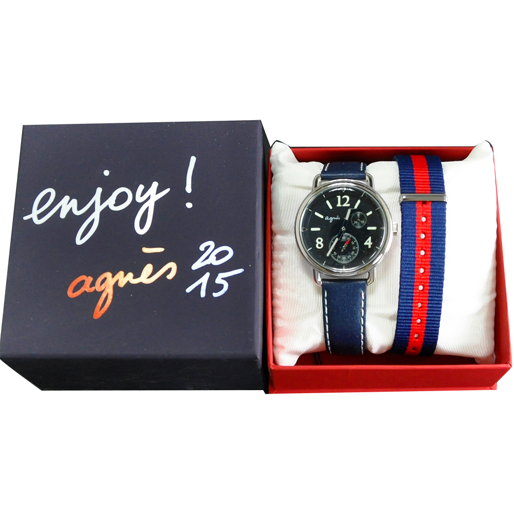 萬年鐘錶 - agnes b.  文青簡約小秒針皮革男錶  BW2003X1 / VD73-KV10A  錶徑40MM