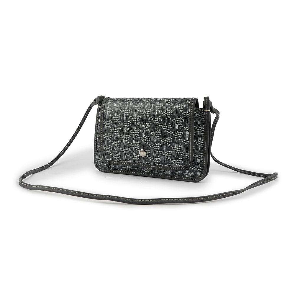 【GOYARD】Plumet PM 塗層帆布扁形皮夾式斜背包(灰色) PLUMETPMLTY51CL51P