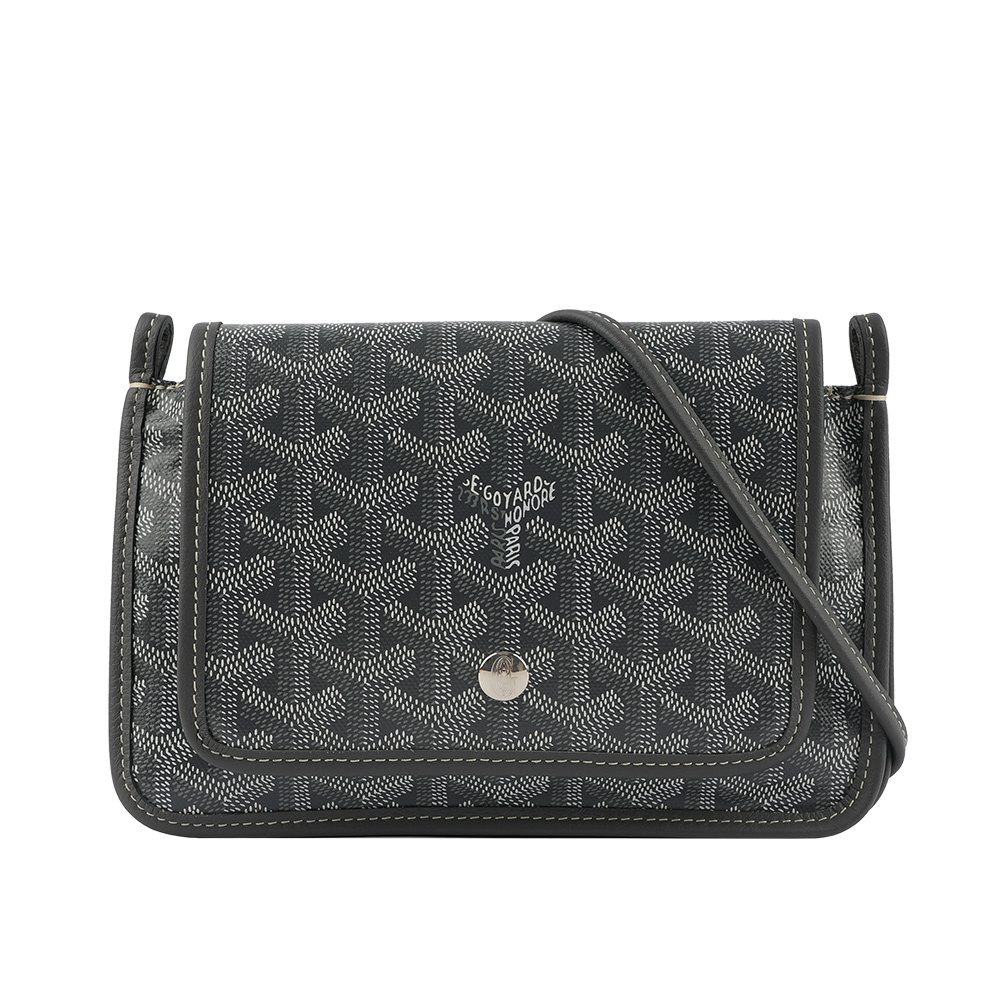 【GOYARD】Plumet PM 塗層帆布扁形皮夾式斜背包(灰色) PLUMETPMLTY51CL51P