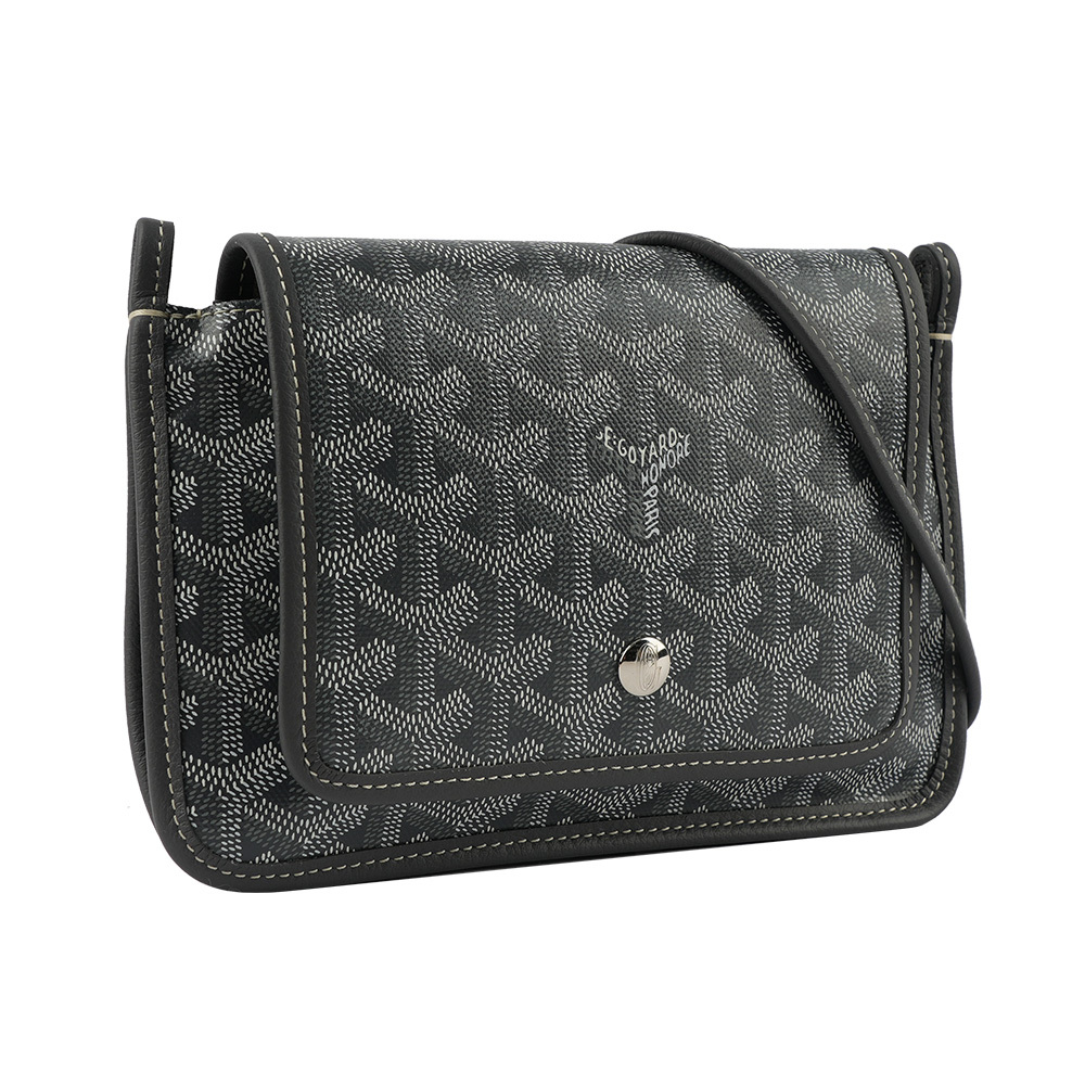 【GOYARD】Plumet PM 塗層帆布扁形皮夾式斜背包(灰色) PLUMETPMLTY51CL51P