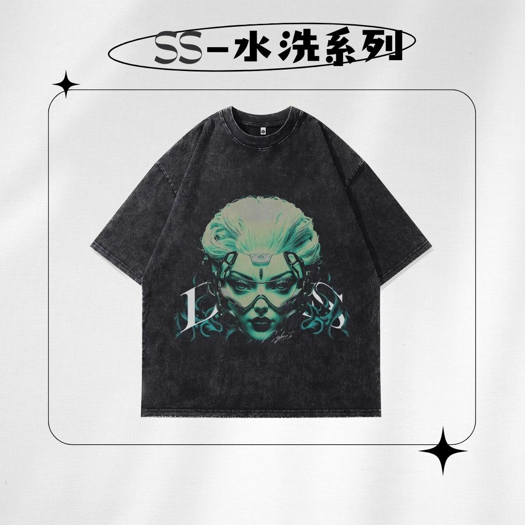 【SS 預購】美式系列 人像元素 未來科技感 水洗短袖上衣