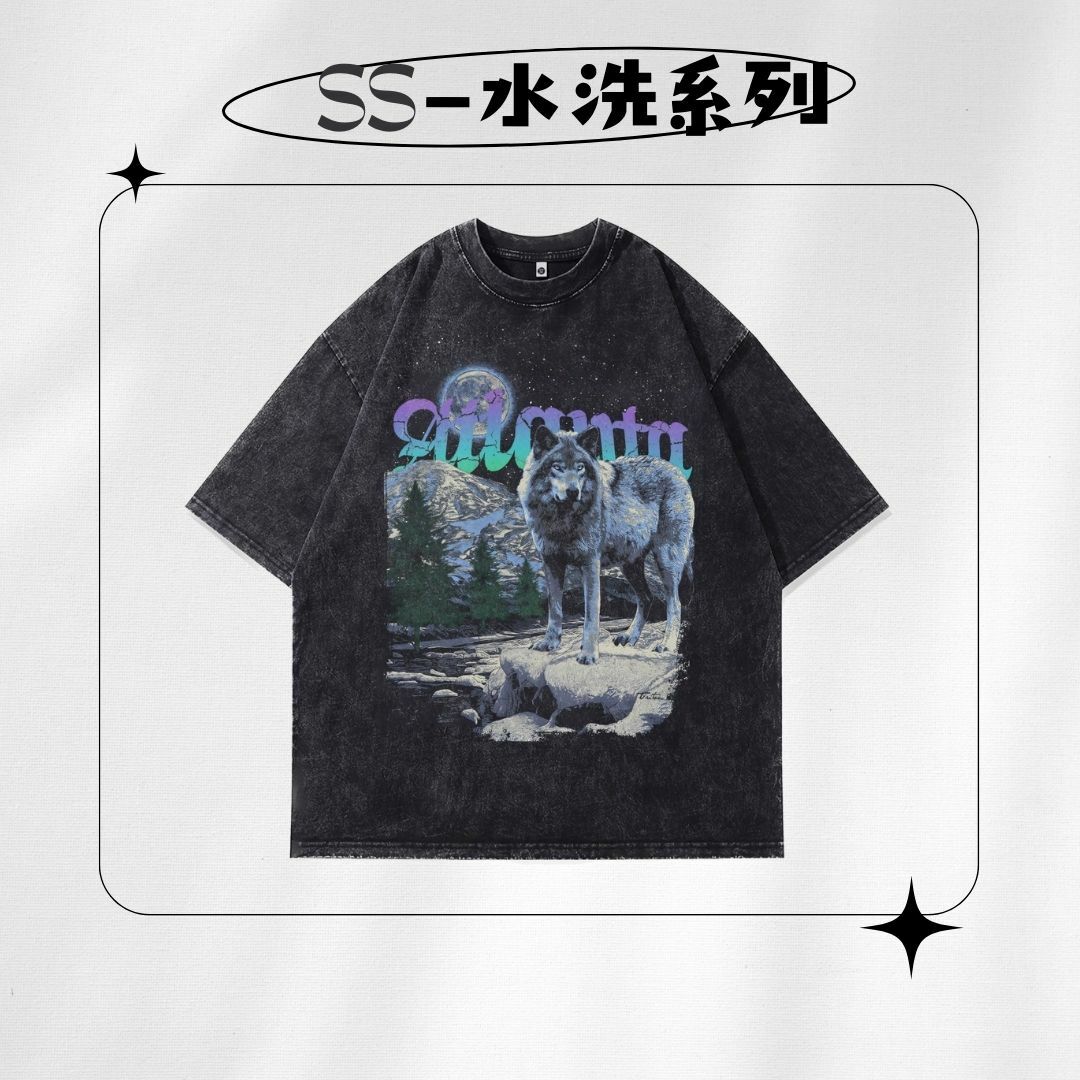 【SS 預購】美式系列 動物元素 灰狼 水洗短袖上衣
