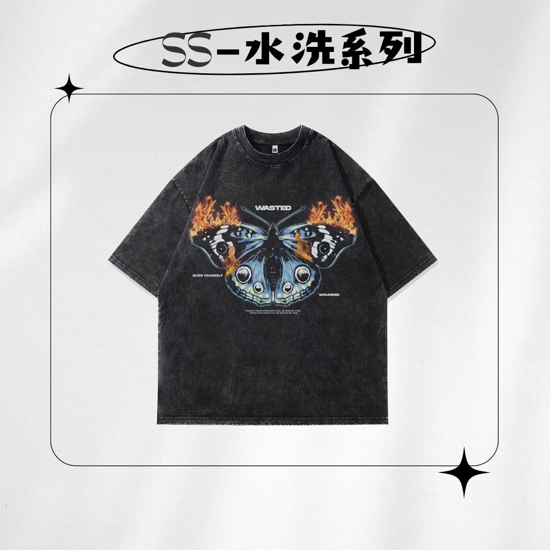 【SS 預購】美式系列 昆蟲元素 飛蛾撲火 水洗短袖上衣