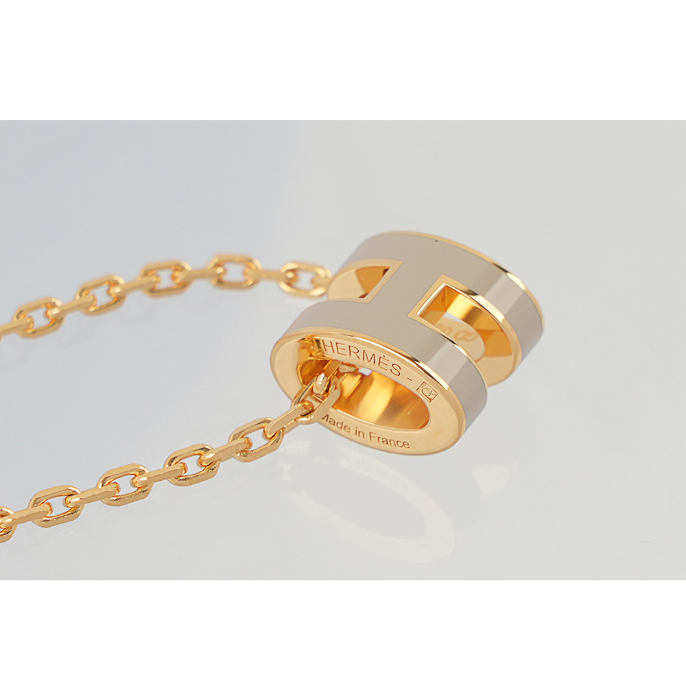 【HERMES】Mini Pop H pendant 立體橢圓簍空項鍊(奶茶色/金色) H147992F 55
