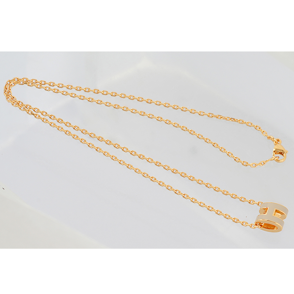 【HERMES】Mini Pop H pendant 立體橢圓簍空項鍊(奶茶色/金色) H147992F 55