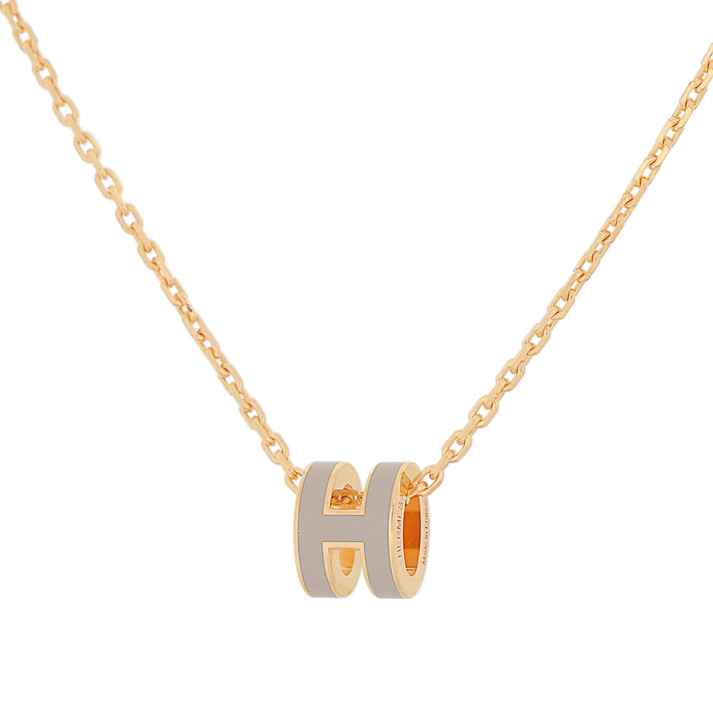 【HERMES】Mini Pop H pendant 立體橢圓簍空項鍊(奶茶色/金色) H147992F 55