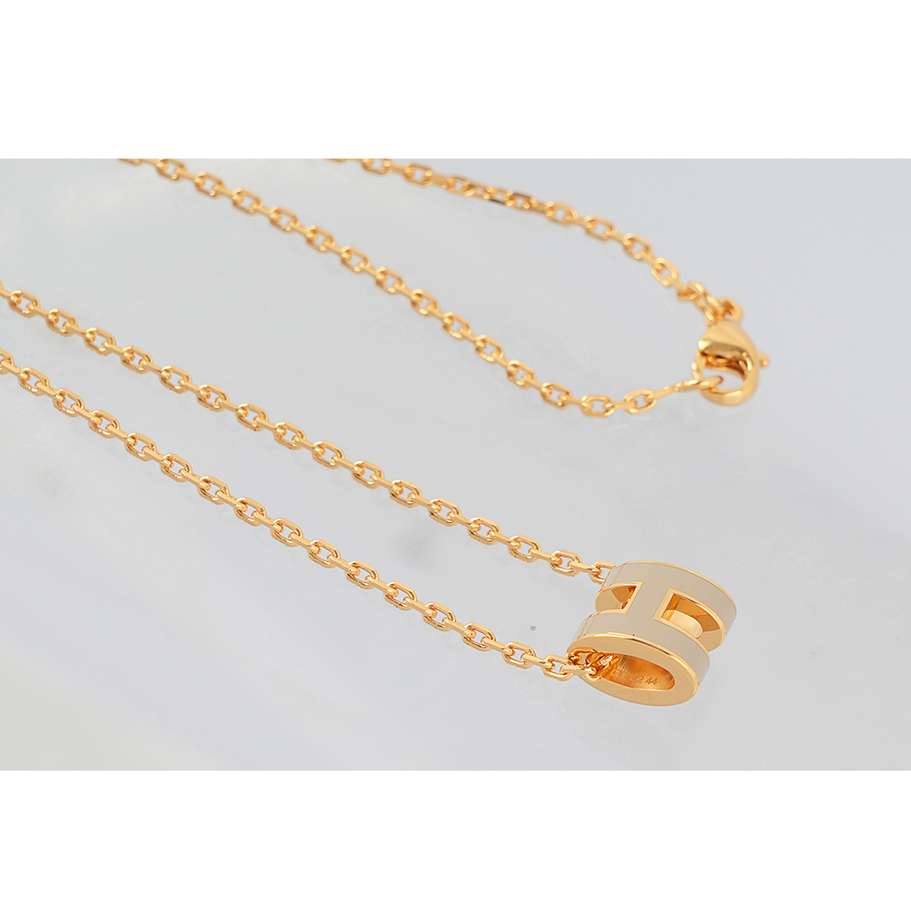 【HERMES】Mini Pop H pendant 立體橢圓簍空項鍊(奶茶色/金色) H147992F 55