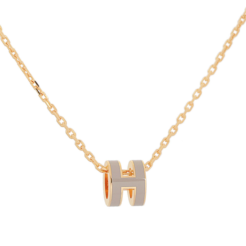 【HERMES】Mini Pop H pendant 立體橢圓簍空項鍊(奶茶色/金色) H147992F 55