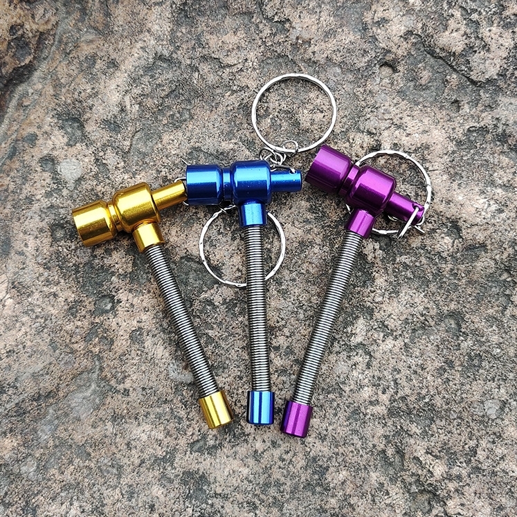 【飛航模式】迷你便攜式、彈簧掛飾金屬煙斗