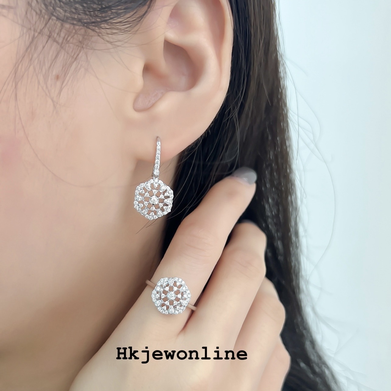 18K White Gold Diamond Earrings + Ring