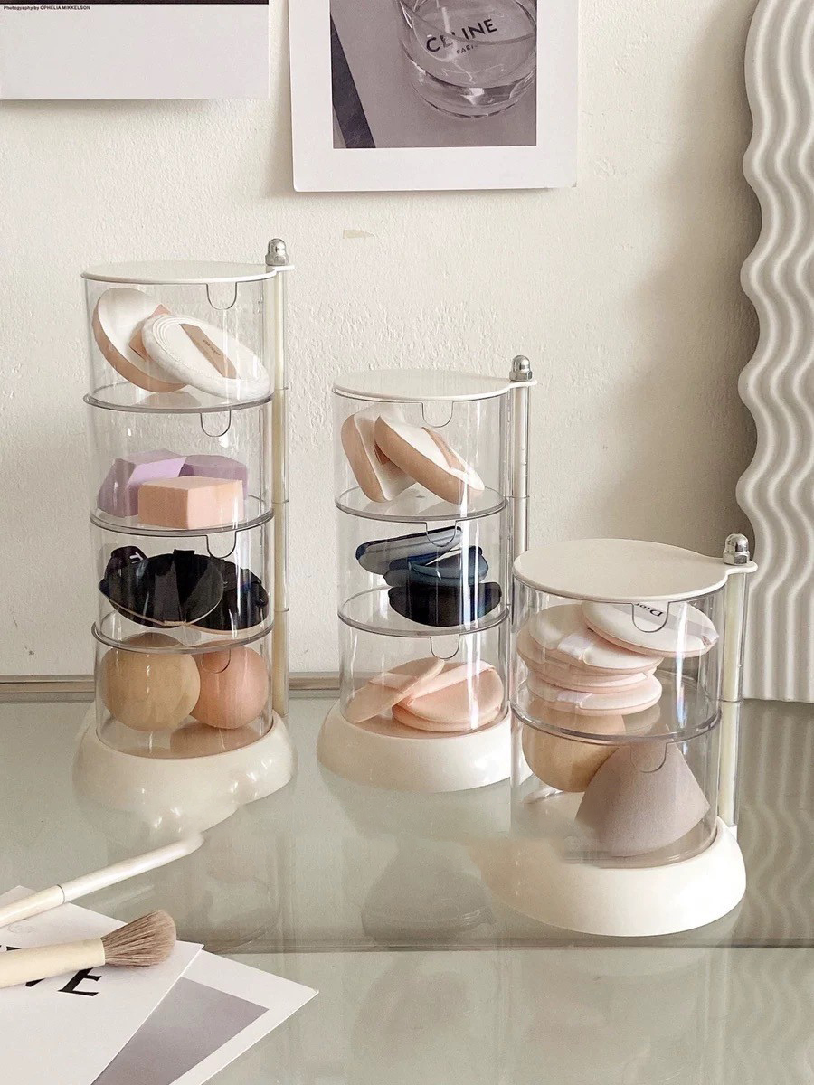 透明壓克力層次旋轉粉撲收納盒 / 2款