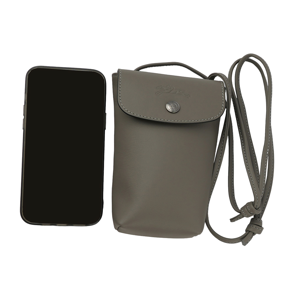 【LONGCHAMP】Le Pliage Xtra 小牛皮斜背手機包(斑鳩灰) 34178 987 P55