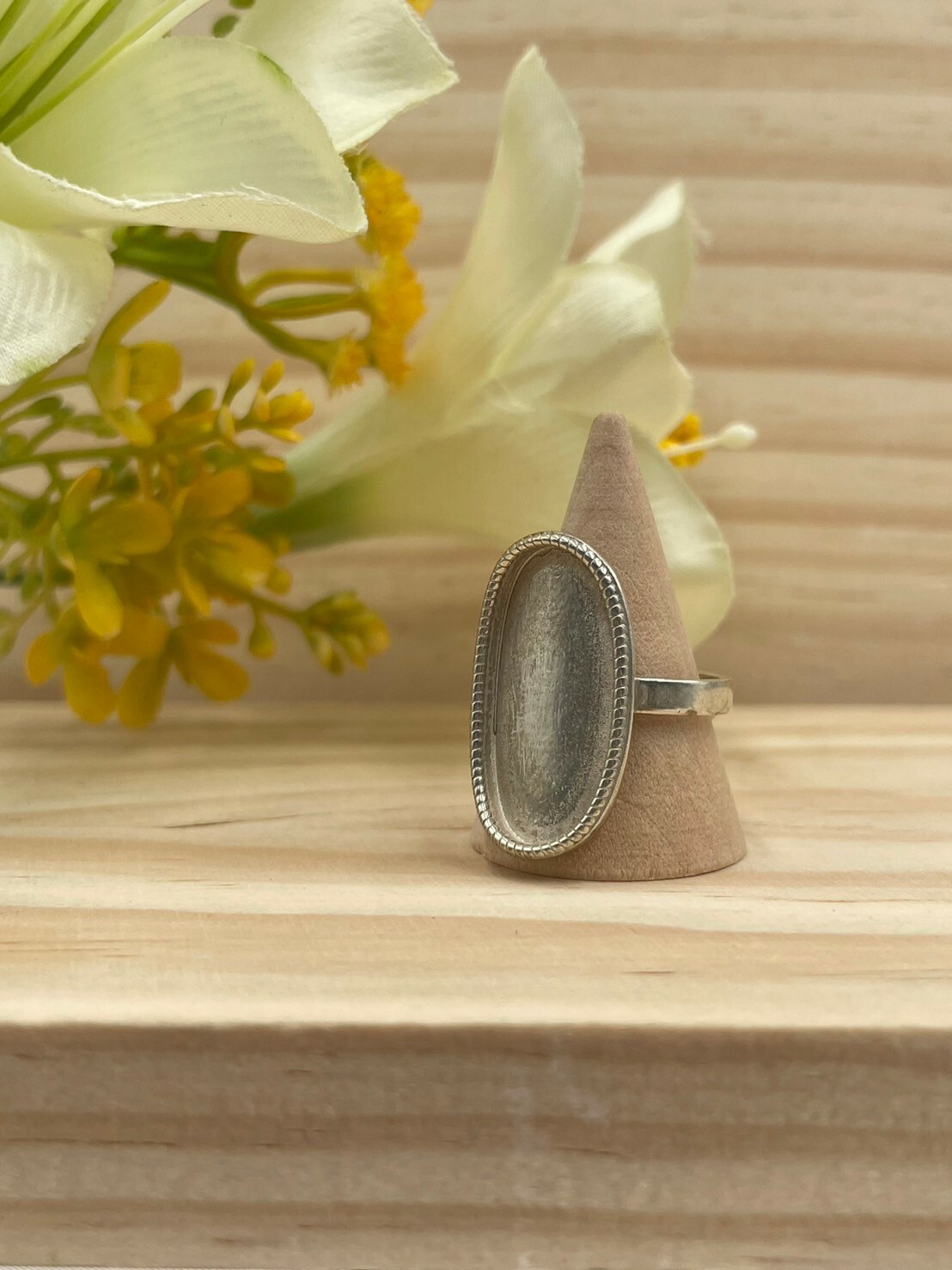 No.23手工藏銀橢圓扭紋邊戒指