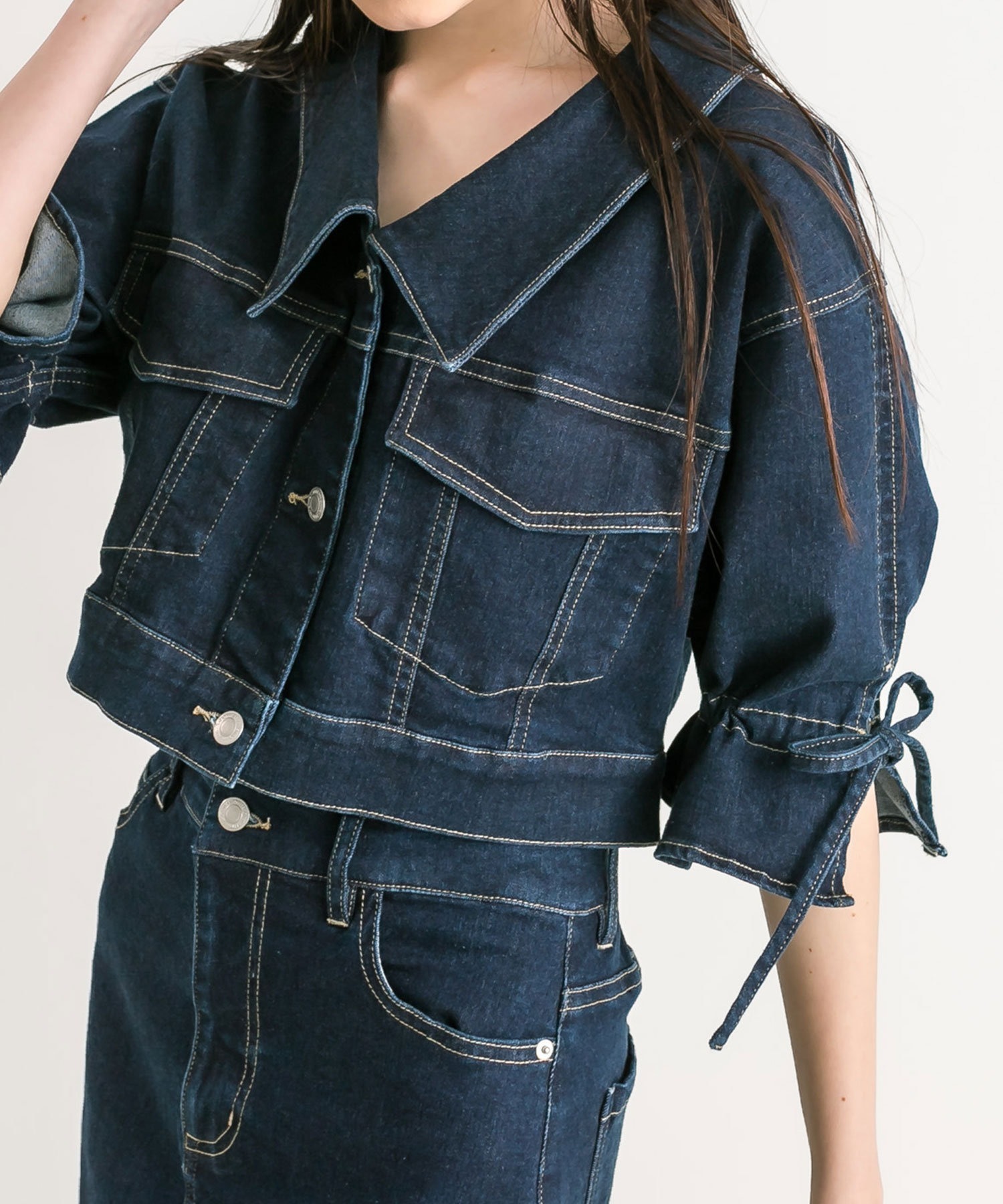 預購 - JP 袖蝴蝶結短袖牛仔外套