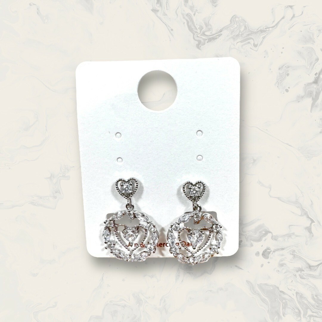 韓國直送-夾式 愛心框中鋯吊葉形鋯圈中愛心框中愛心鋯