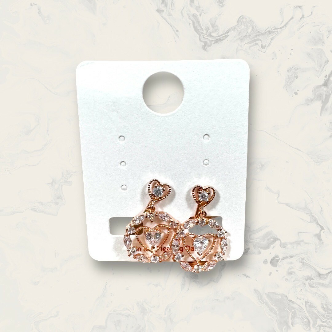 韓國直送-夾式 愛心框中鋯吊葉形鋯圈中愛心框中愛心鋯