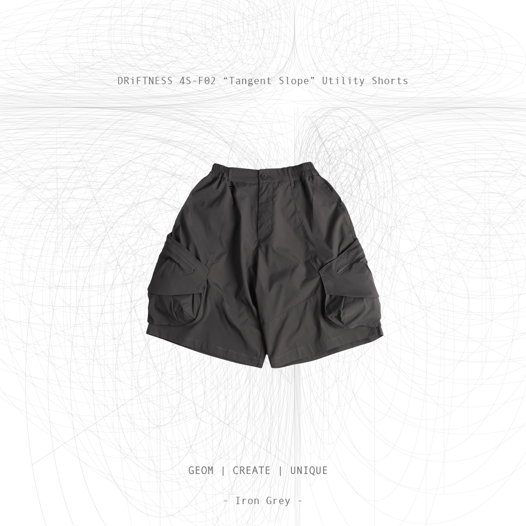 DRiFTNESS｜4S-F02 “tangent slope” 幾何流線工裝短褲 - Iron Grey