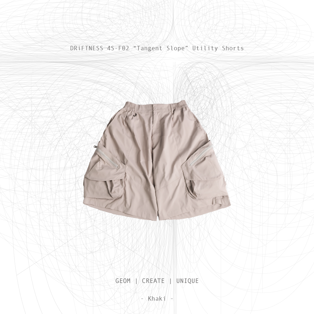 DRiFTNESS｜4S-F02 “tangent slope” 幾何流線工裝短褲 - Khaki