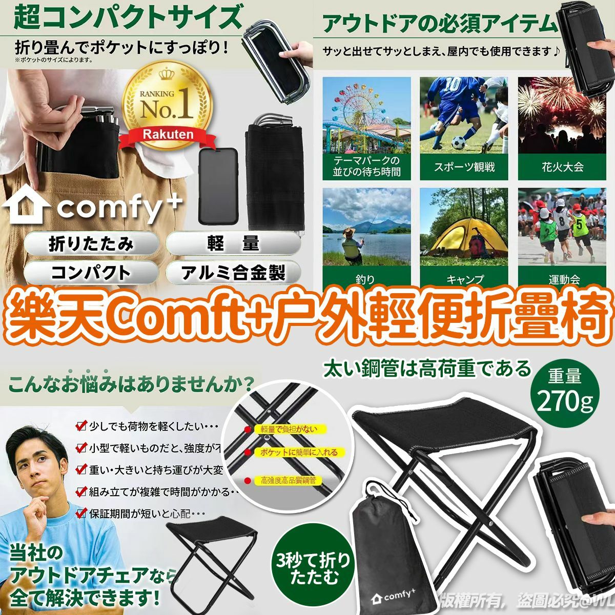 [M2741] [現貨] (K8) 樂天Comft+户外輕便折疊椅
