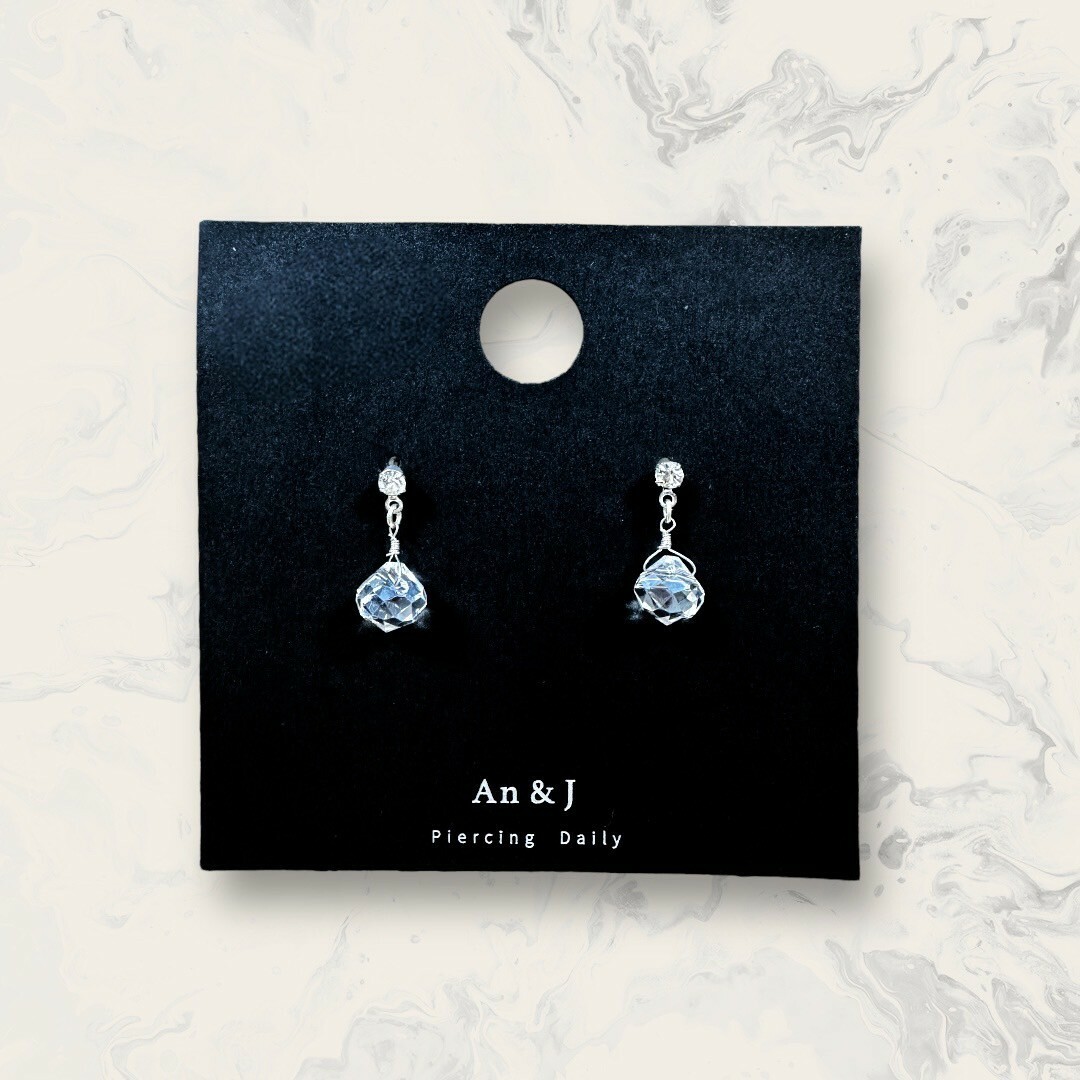 韓國直送-鋼針 小鋯吊多面橢圓晶球 鍍14K