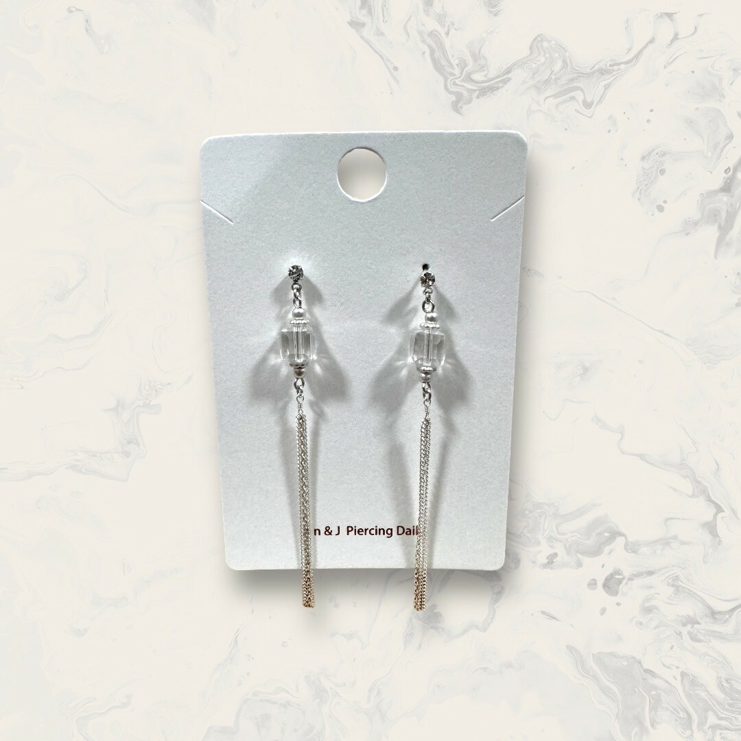 韓國直送-鋼針 小鋯吊方塊晶錘鍊流蘇 鍍14K