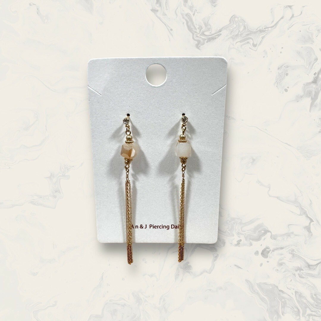 韓國直送-鋼針 小鋯吊方塊晶錘鍊流蘇 鍍14K