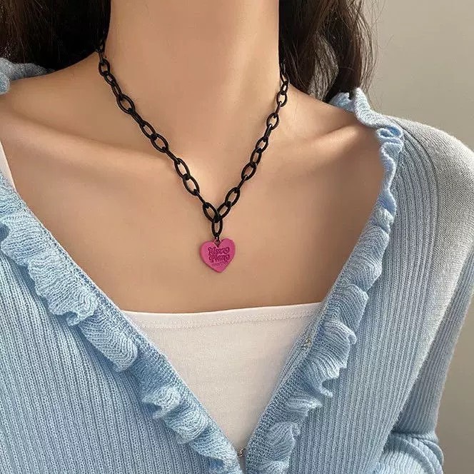 粉紅龐克愛心鎖鏈鎖骨毛衣鏈☯︎異妹推薦