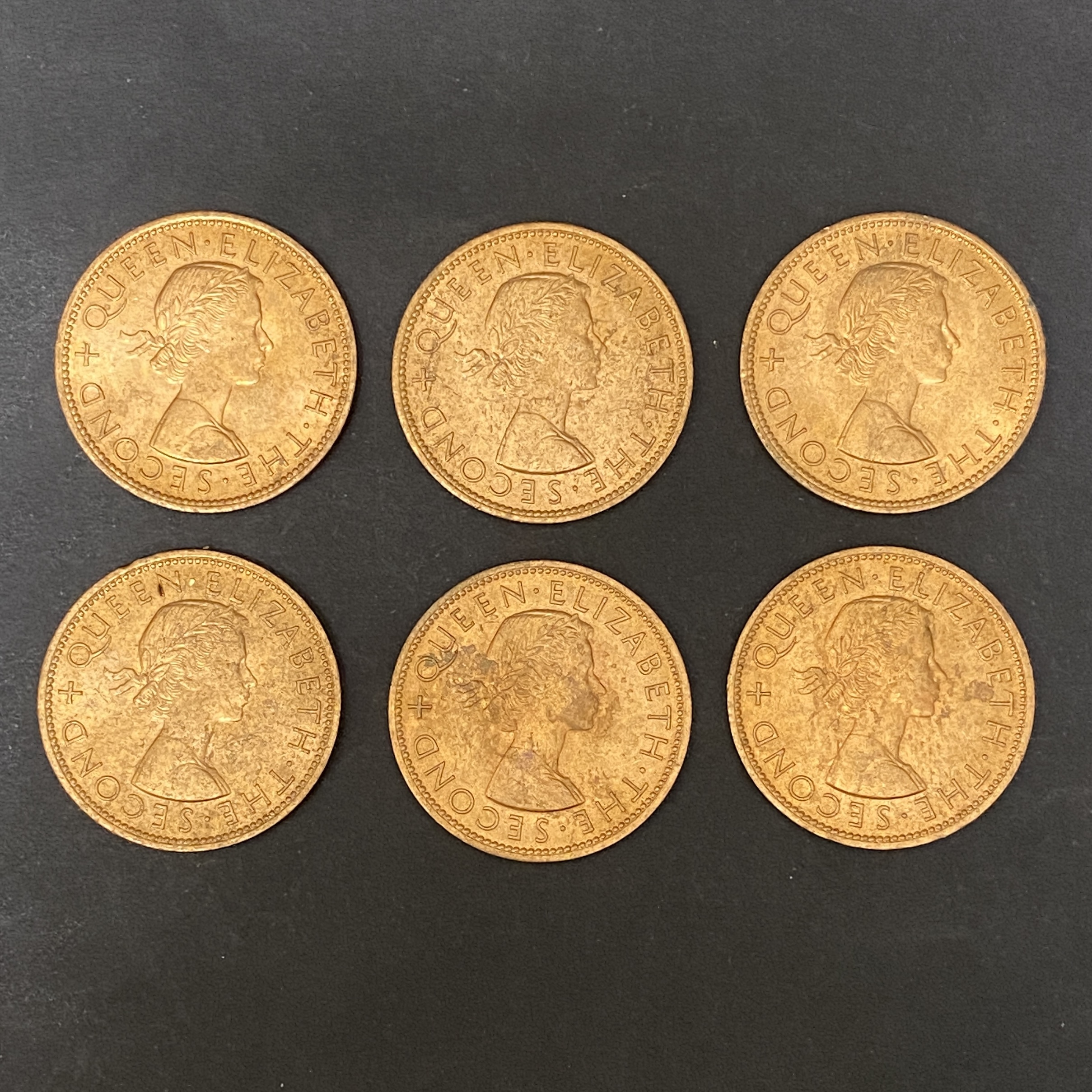 1964 New Zealand One Penny Copper Coins - Set of 6