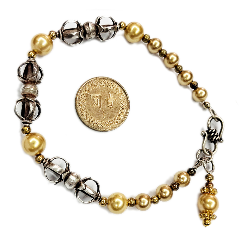 金剛杵925銀&金珍珠手鍊7mm【十方】137460