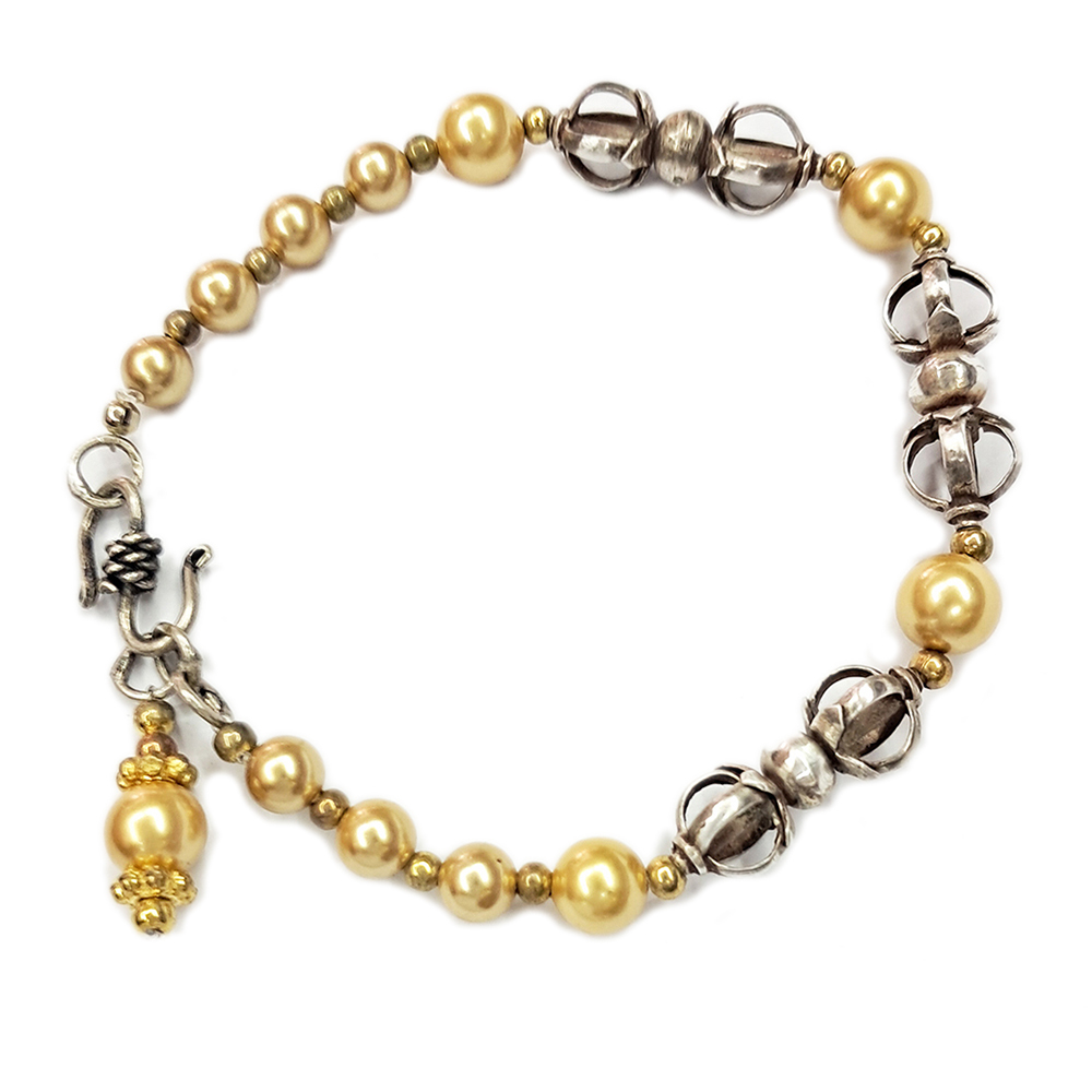 金剛杵925銀&金珍珠手鍊7mm【十方】137460