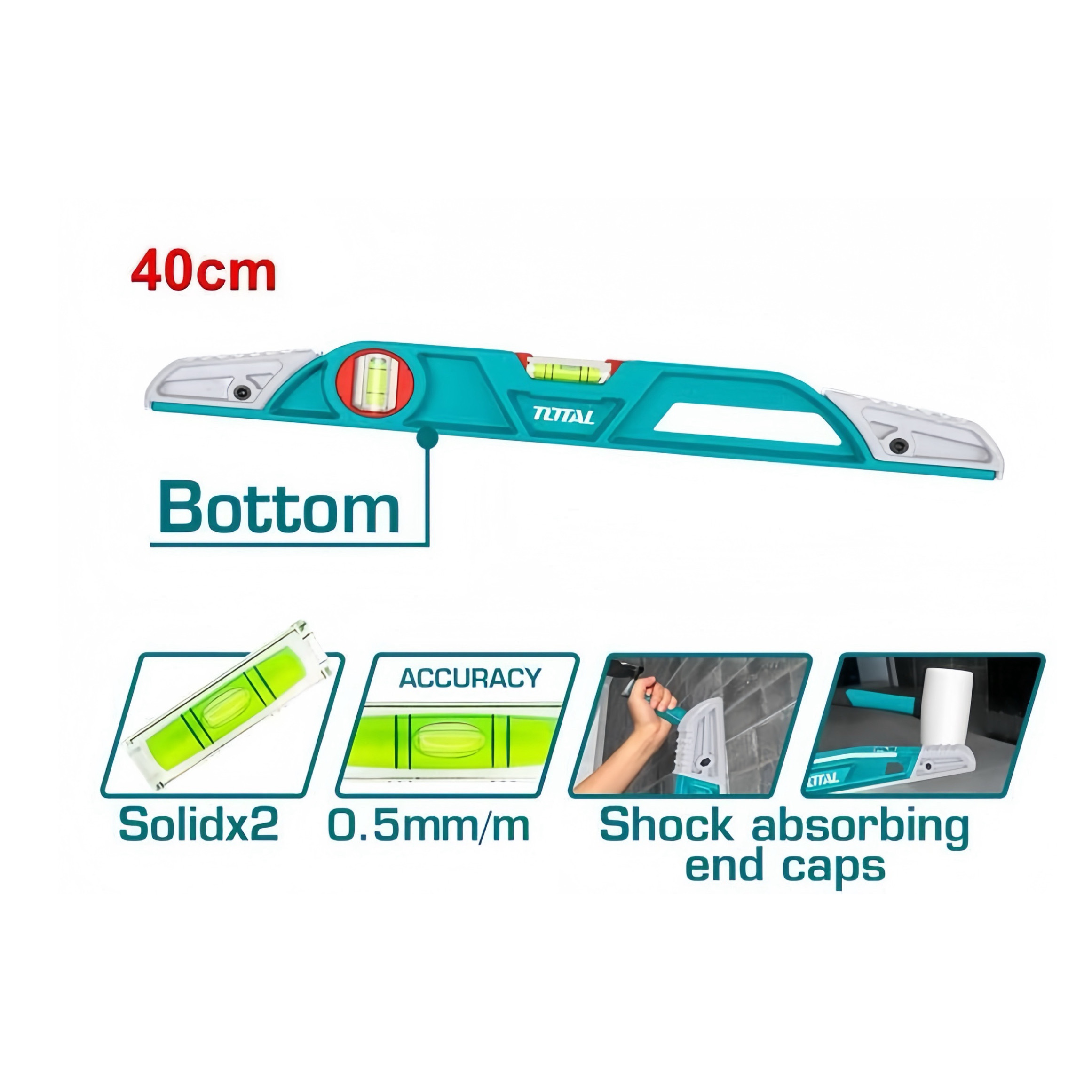 TOTAL 重型壓鑄水平尺 二氣泡 40CM (TMT221406)