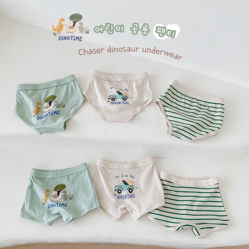 三隻恐龍條紋內褲組｜男寶