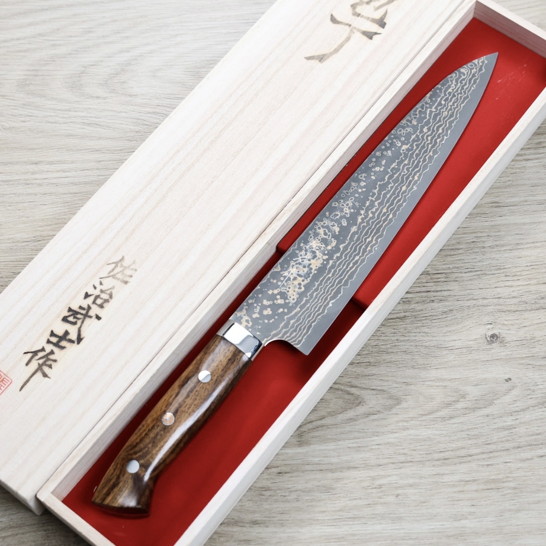 佐治武士 牛刀 210mm VG10W鋼 黑金大馬士革 沙漠鐵木